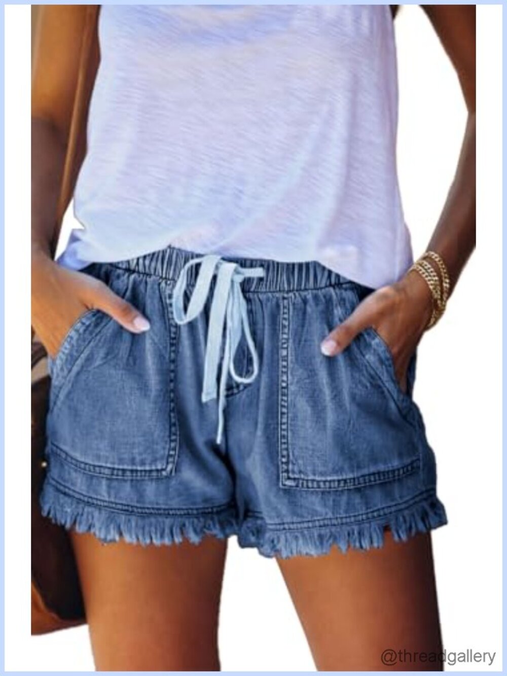 Women's Lightweight Cotton Drawstring Casual Shorts with Pockets